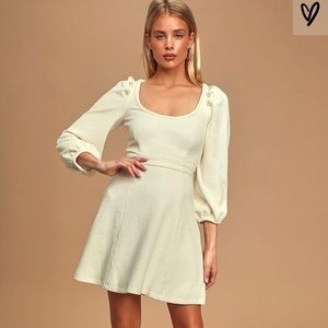 Ivory ribbed balloon sleeve mini dress